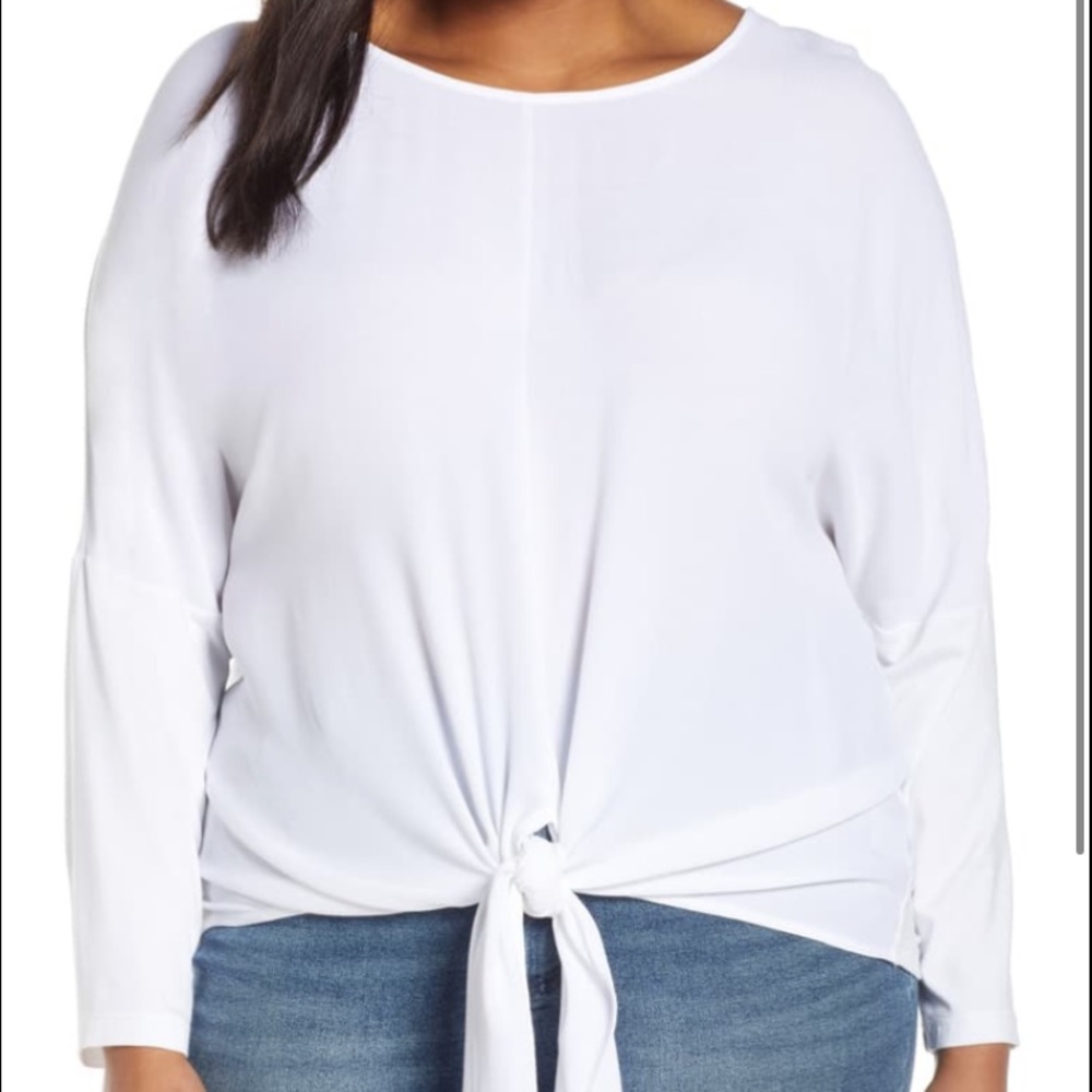 Estelle Plus Size White Dani Tie Hem Top